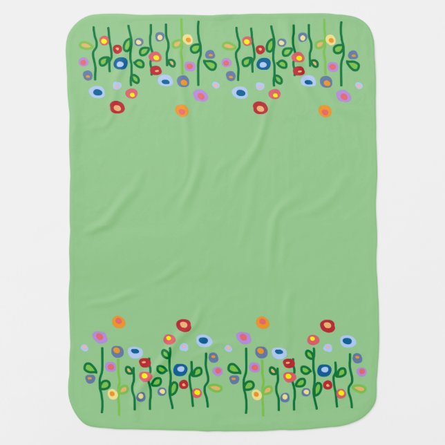 Spring flowers pretty art panels on mint green swaddle blanket (Front)