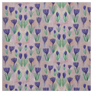 Spring Flowers, Purple Crocus Illustration Fabric