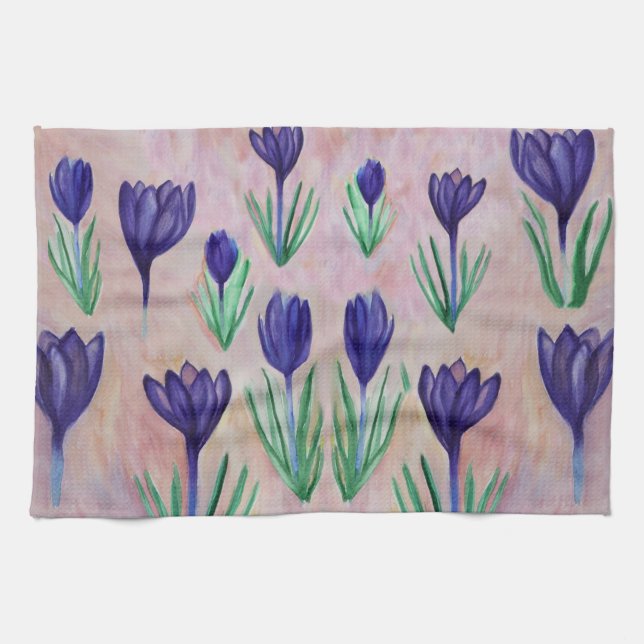 Spring Flowers, Purple Crocus Tea Towel (Horizontal)