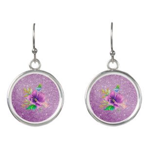 Spring Flowers Purple Faux Glitter Earrings