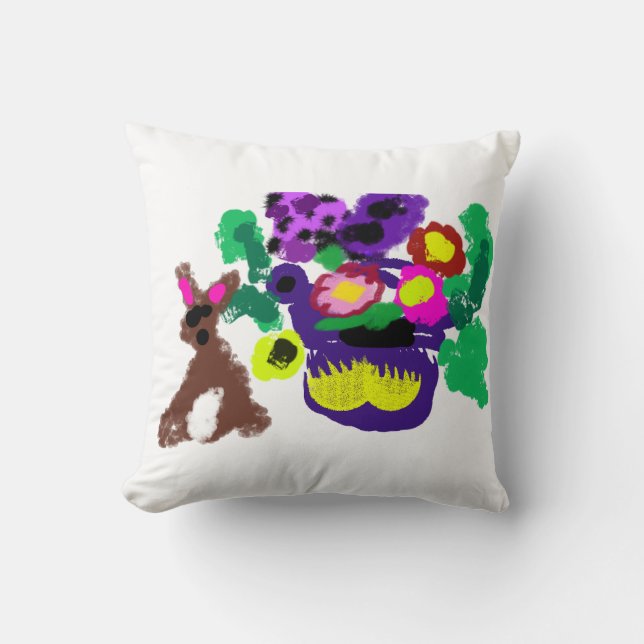 Spring flowers Rabbit joy Throw Pillow (Front)