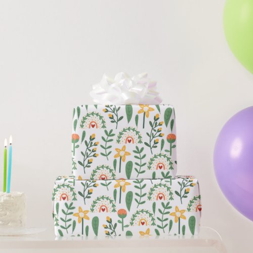 Spring Flowers Rainbow Modern Watercolor Floral Wrapping Paper