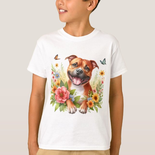 Spring Flowers Red Staffordshire Bull Terrier  - T-Shirt (Front)