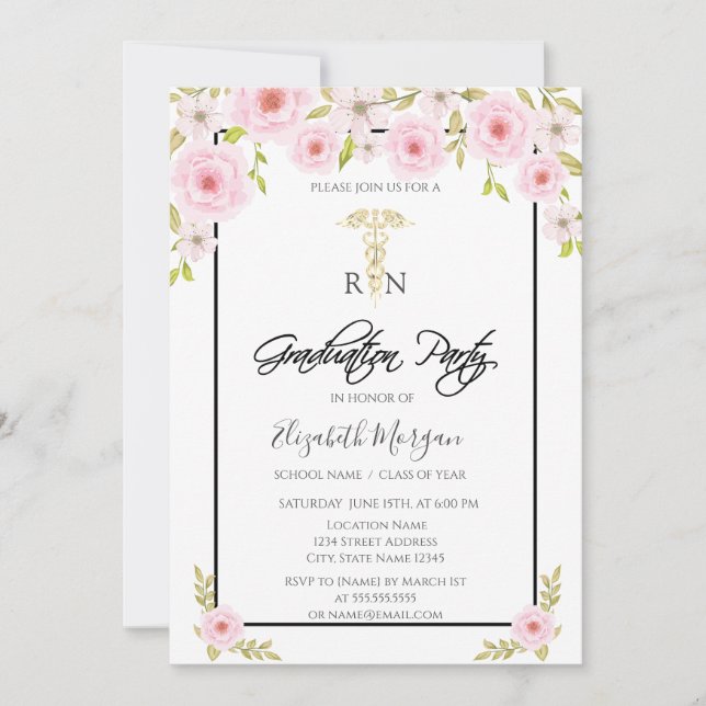 Spring Flowers RN Nurse Graduation Party  Invitation (Front)