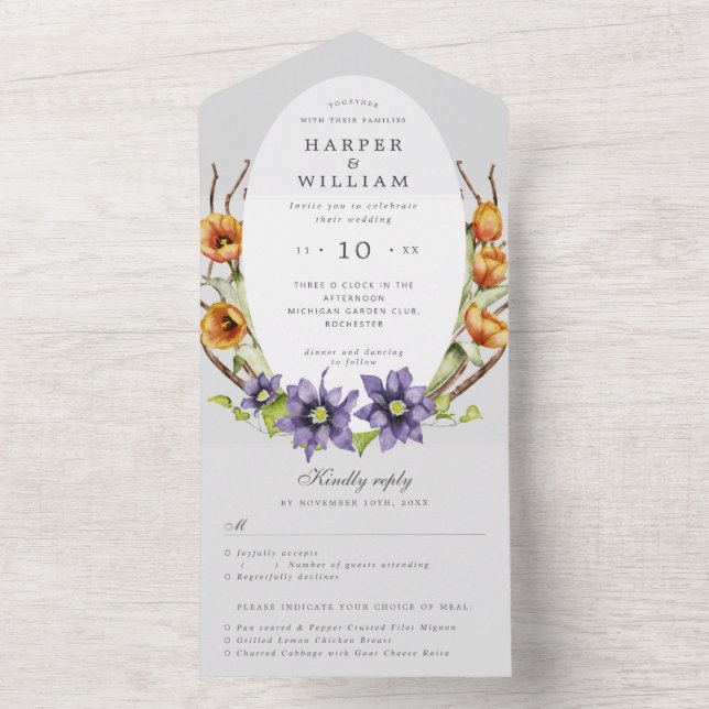 spring flowers rsvp attached wedding all in one invitation (Inside)