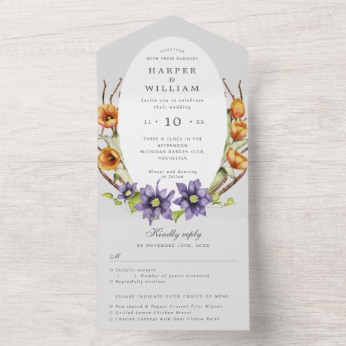 spring flowers rsvp attached wedding all in one invitation