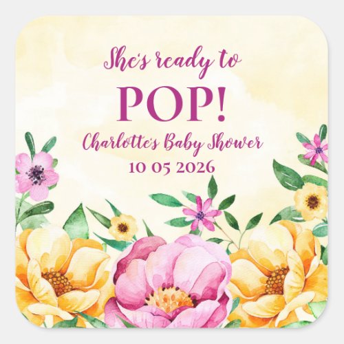 Spring Flowers Shes Ready to Pop Baby Shower Tag