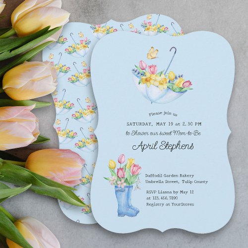 Spring Flowers Shower Mom_to_be Blue Baby Shower Invitation