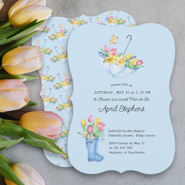 Spring Flowers Shower Mom-to-be Blue Baby Shower Invitation (Spring Flowers Blue Baby Shower Invitation)