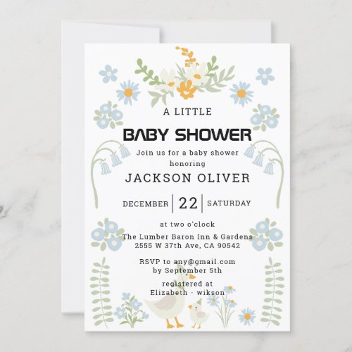 Spring Flowers  Simple Boy Baby Shower  Invitation