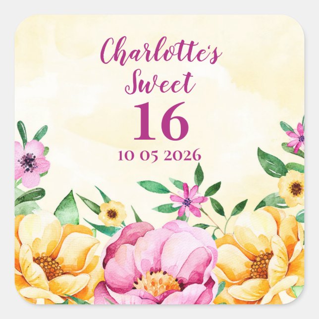 Spring Flowers Sweet 16 Birthday Favor Tag (Front)