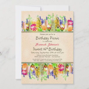 Spring Flowers Sweet 16 Birthday Picnic Party Invitation