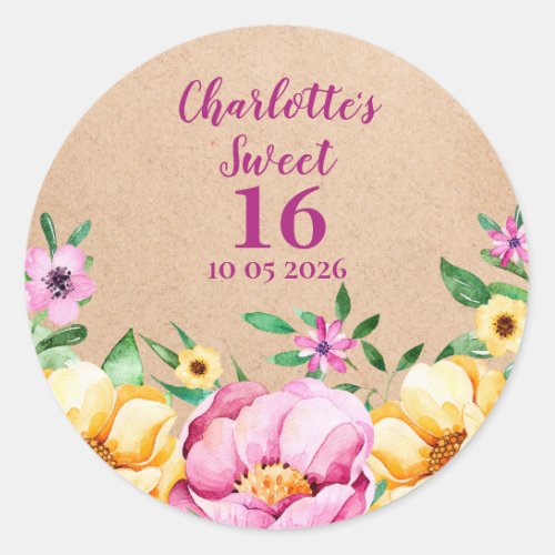 Spring Flowers Sweet 16 Favor Tag