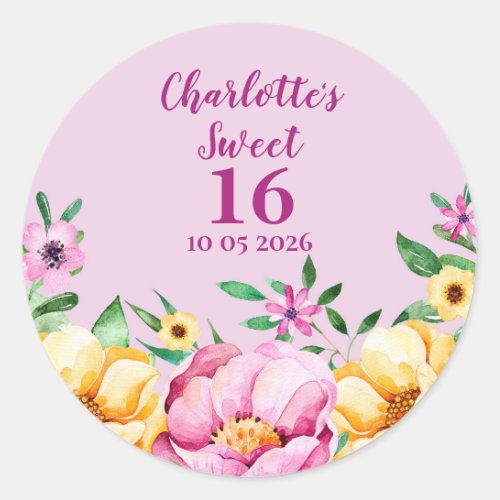 Spring Flowers Sweet 16 Favor Tag