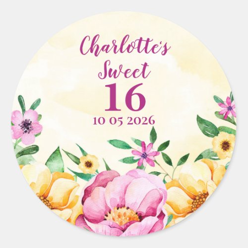 Spring Flowers Sweet 16 Favor Tag