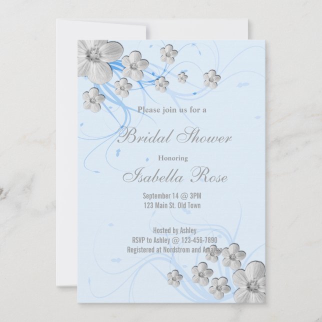 Spring flowers swirls bridal shower invitations (Front)
