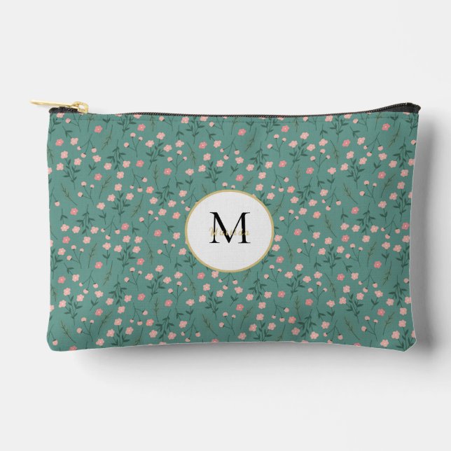 Spring Flowers teal & pink floral customized  Accessory Pouch (Front)