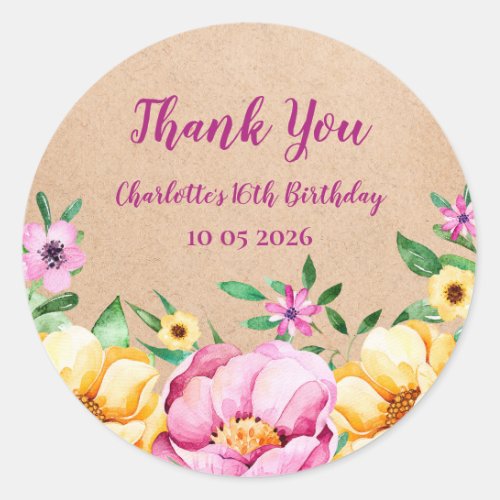 Spring Flowers Thank You Birthday Favor Tag