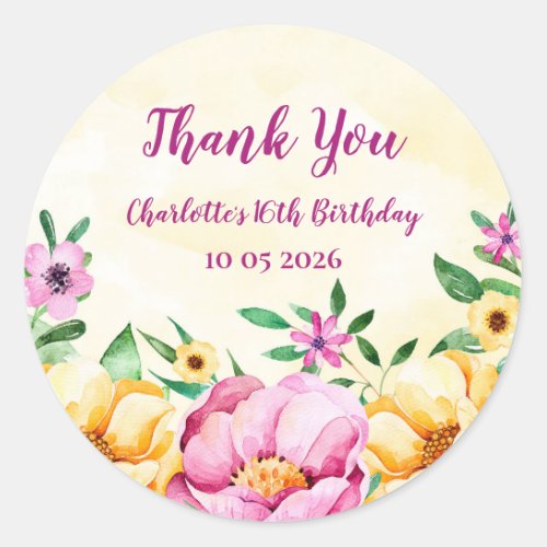 Spring Flowers Thank You Birthday Favor Tag