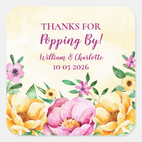 Spring Flowers Thanks for Popping By Wedding Tag