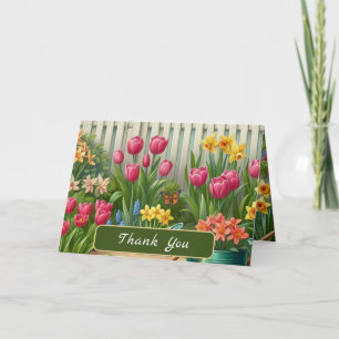Spring Flowers Tulip Daffodils   Letterpress Thank You Card