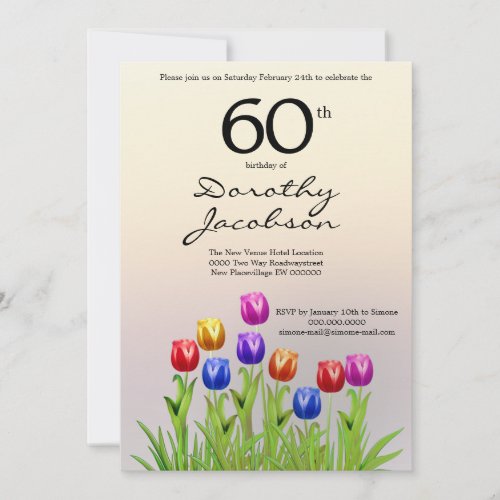 Spring flowers tulips colorful 60th Birthday  Invitation