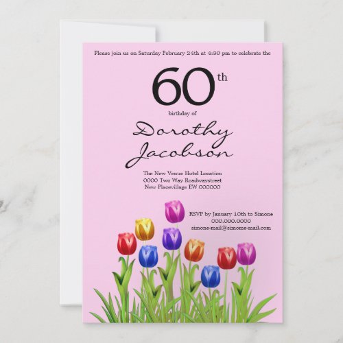 Spring flowers tulips colorful 60th Birthday Invitation