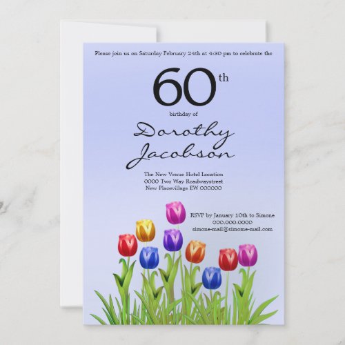 Spring flowers tulips colorful blue 60th Birthday Invitation