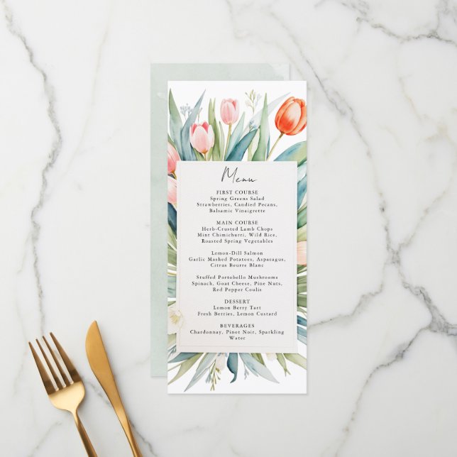 Spring flowers tulips wedding menu (Front/Back In Situ)