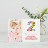 Spring Flowers Two Baby Girl 2nd Birthday Photo Invitation (Standing Front)