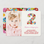 Spring Flowers Two Baby Girl 2nd Birthday Photo Invitation (Front/Back)
