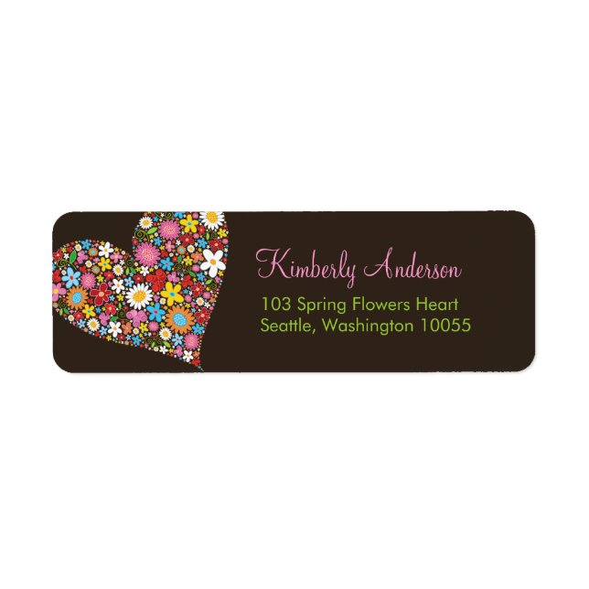 Spring Flowers Valentine Heart Address Labels (Front)