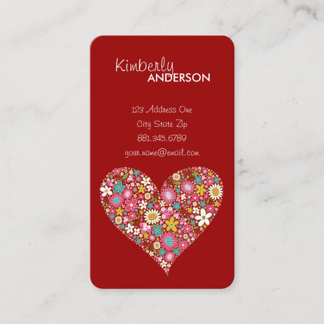 Spring Flowers Valentine Heart Love Profile Card (Front)
