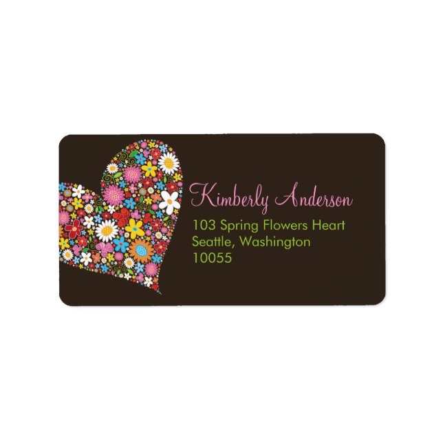 Spring Flowers Valentine Heart Wedding Labels (Front)