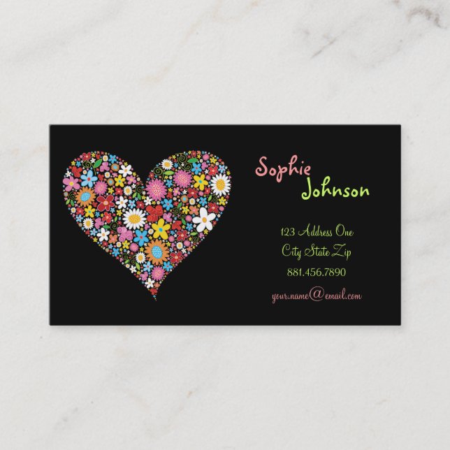 Spring Flowers Valentine Heart Whimsical Love Business Card (Front)