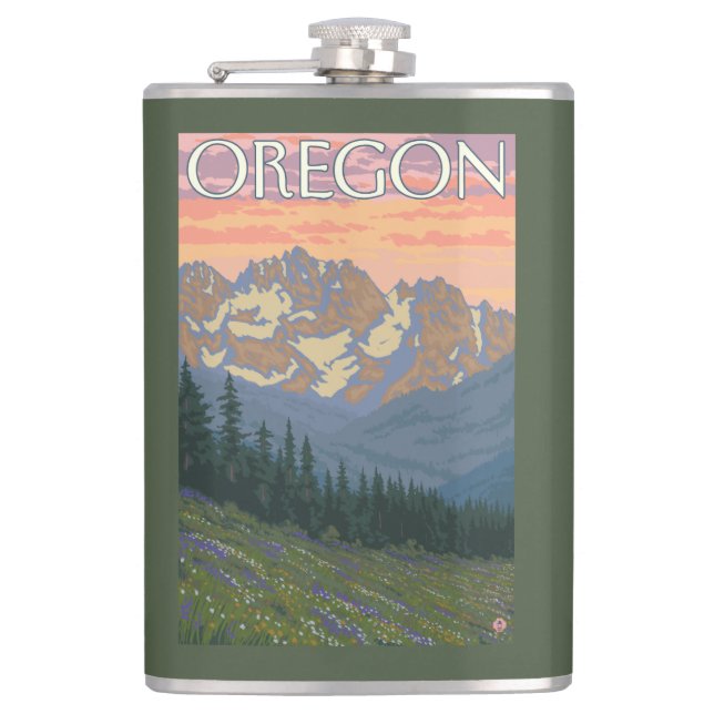 Spring Flowers- Vintage Travel Poster Flask (Front)