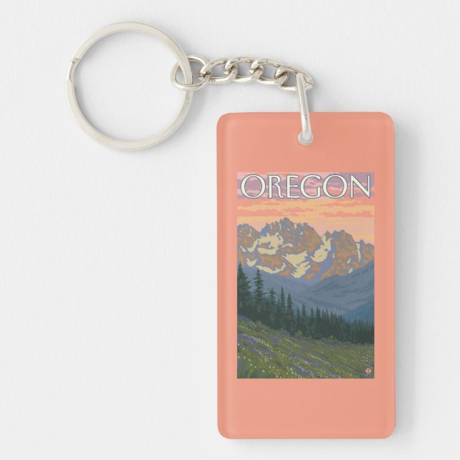 Spring Flowers- Vintage Travel Poster Keychain (Front)