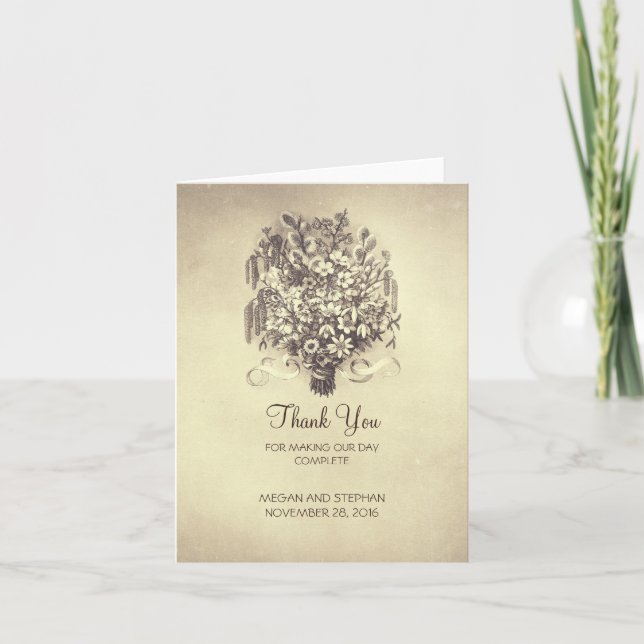 Spring Flowers Vintage Wedding Thank You (Front)