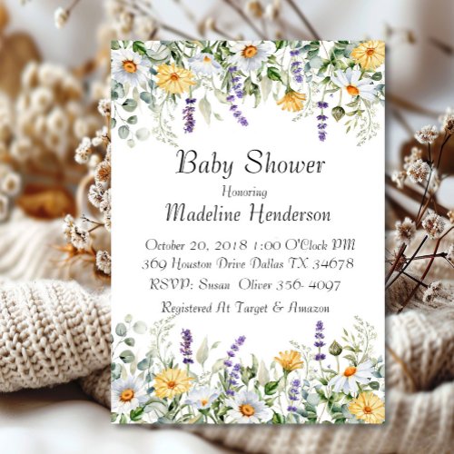 Spring Flowers Watercolor Baby Shower Invitation