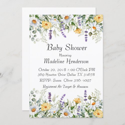 Spring Flowers Watercolor Baby Shower Invitation