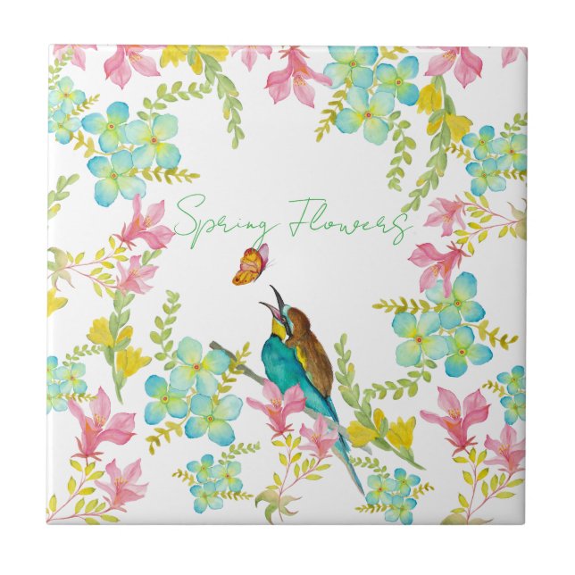 Spring flowers watercolor  ceramic tile (Front)
