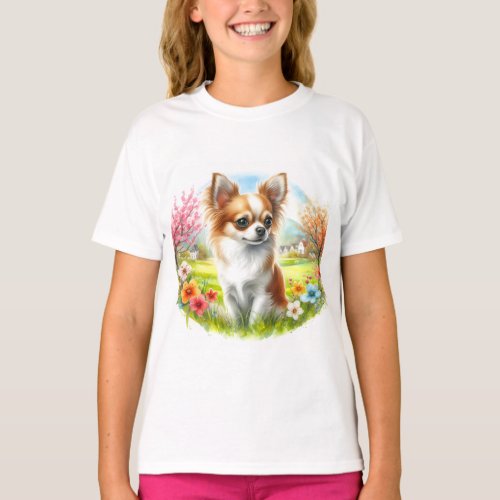 Spring Flowers Watercolor Chihuahua _ T_Shirt