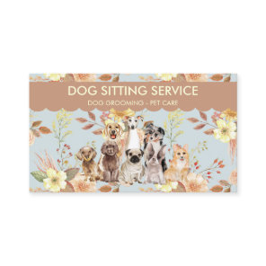 Spring Flowers Watercolor Dogs Business Card