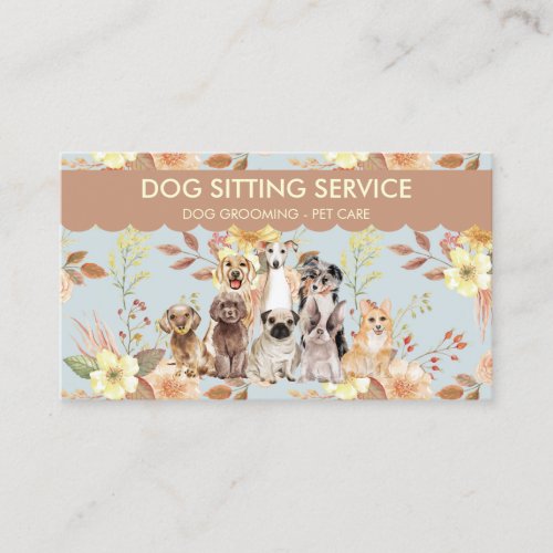 Spring Flowers Watercolor Dogs Business Card