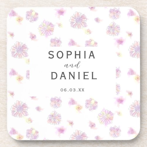 Spring flowers  watercolor Personalized Wedding Beverage Coaster