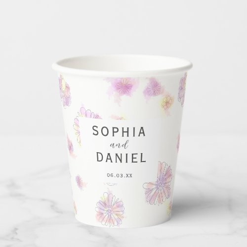 Spring flowers  watercolor Personalized Wedding  Paper Cups