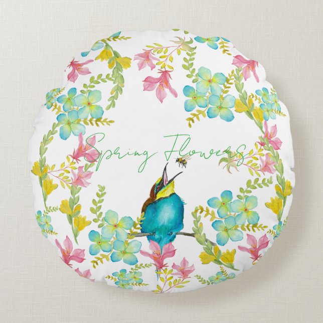Spring flowers watercolor  round pillow (Front)