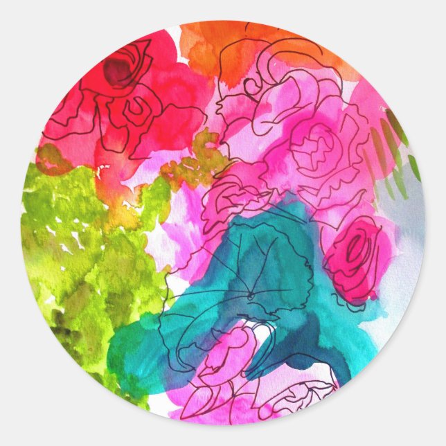 Spring Flowers watercolour abstract art Classic Round Sticker (Front)