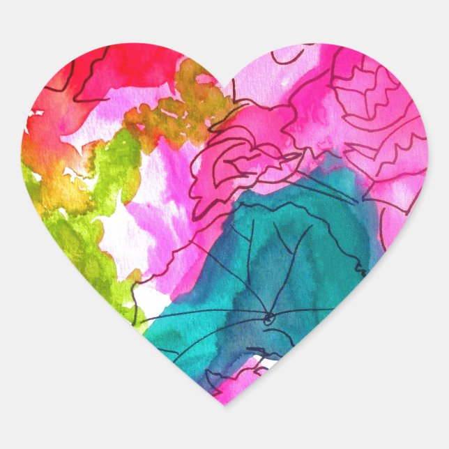 Spring Flowers watercolour abstract art Heart Sticker (Front)