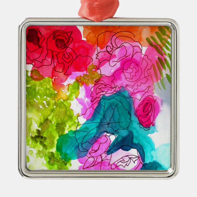 Spring Flowers watercolour abstract art Metal Ornament (Front)